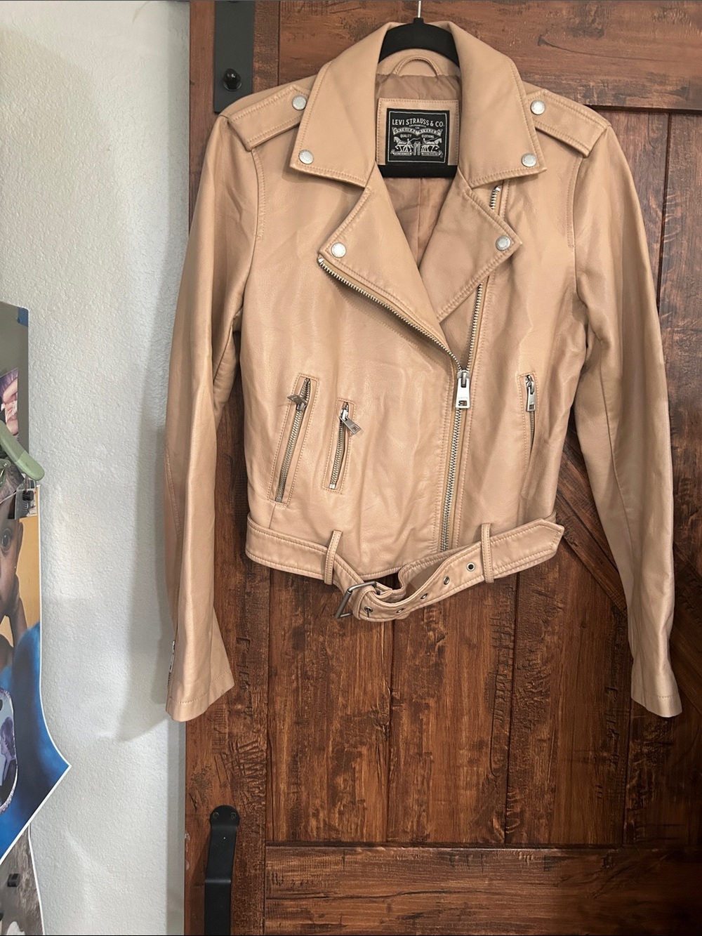 Levi's Beige Faux Leather Moto Jacket with Belt